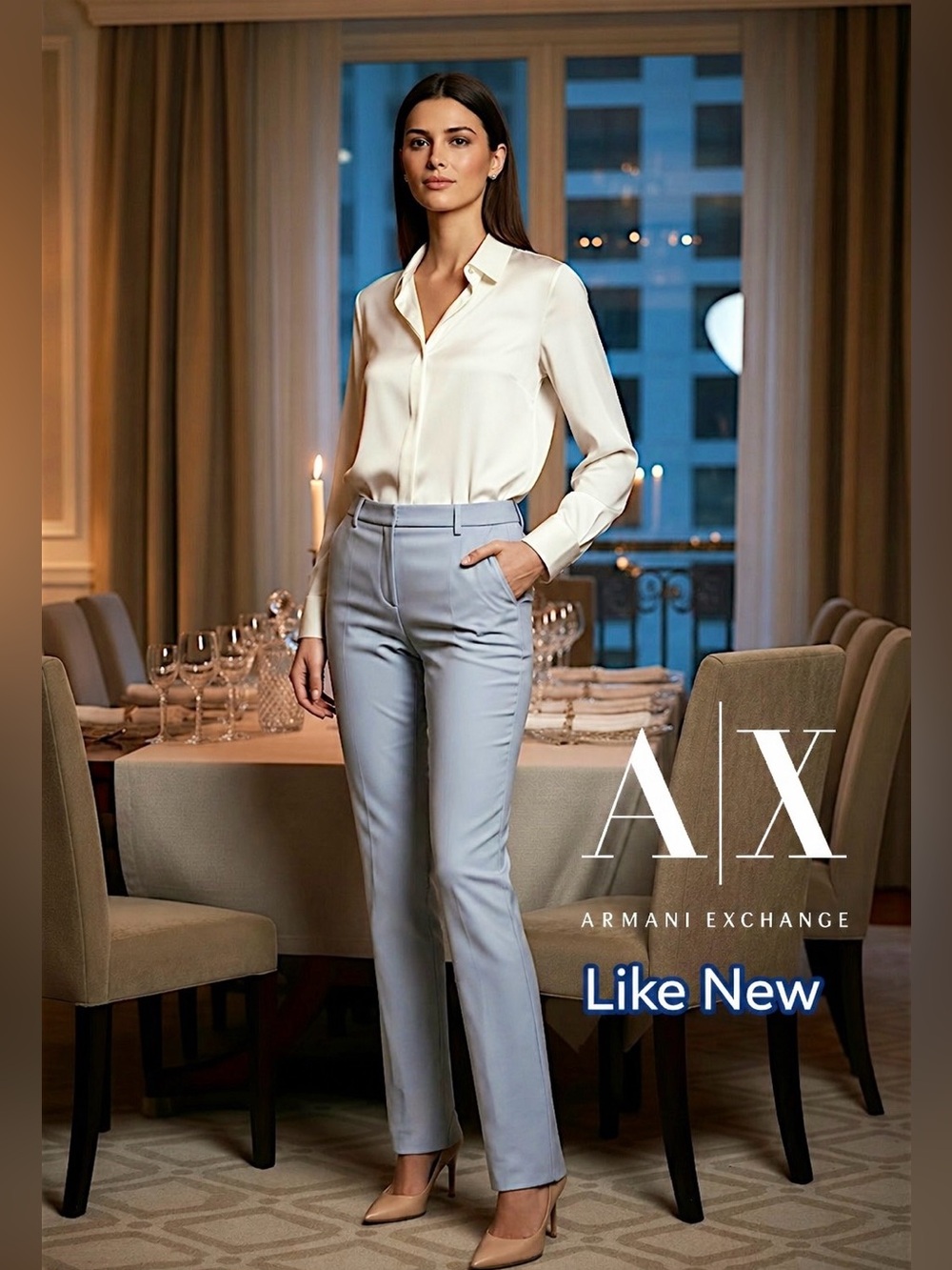 Armani Exchange 🌸 Like New Sleek Gray Trousers, Tailored, Fit Like Stretch Jeans